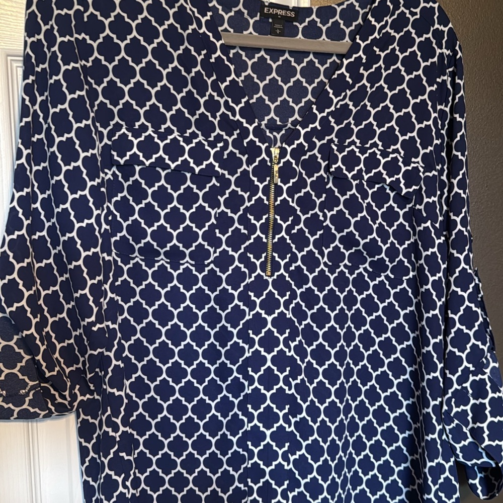 Express Geometric Navy and White Blouse